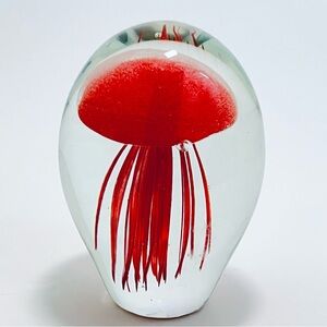 Clear Glass Paperweight, Red Jellyfish Glow in the Dark, 90s Kid, Mermaid, Gift